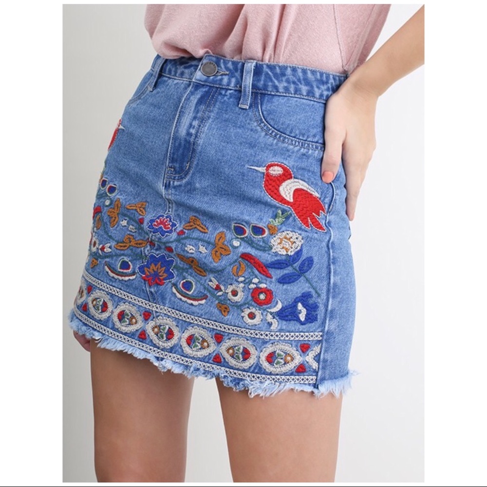 Embroidered Denim Skirt